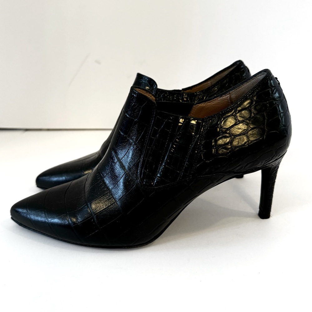 Inez Leather Crocodile Embossed Low Ankle Boots